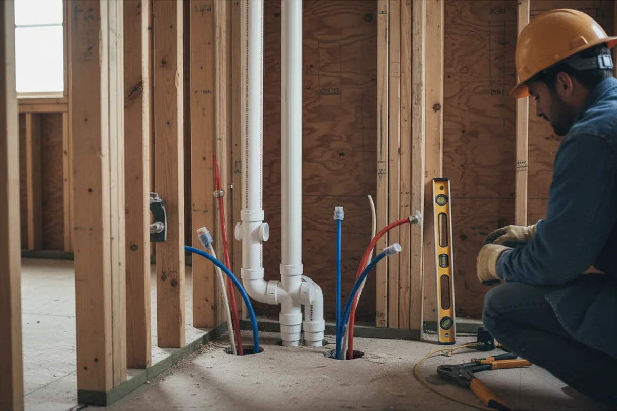 Drain and supply rough-in during Leak Detection in Ethel